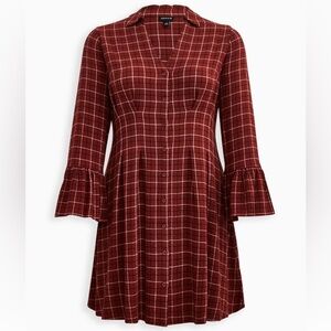 Torrid Red Plaid Bell Sleeve Shirt Dress – Size 00 (Fits M/L or 10) l Poshmark